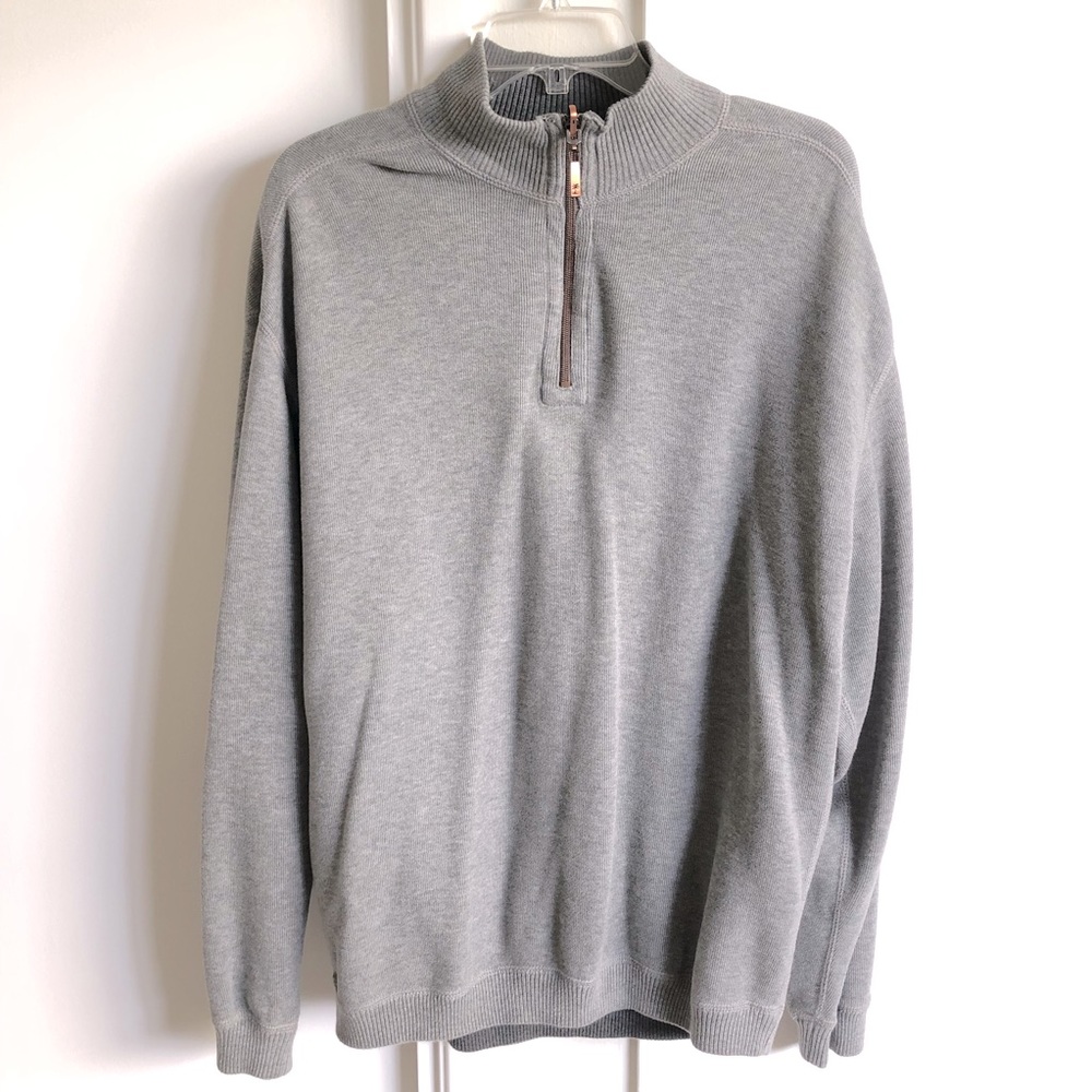Tommy Bahama Reversible Zippered Pullover Sweater Grey